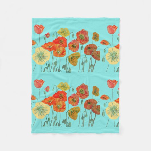 Rote Orangenblüte Mohnblüten Blume Aqua Fleecedecke (Vorderseite)