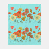 Rote Orangenblüte Mohnblüten Blume Aqua Fleecedecke (Vorderseite)