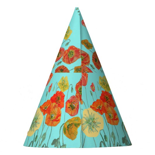Rote Orangenblüte Mohnblüten Blume Aqua Partyhütchen (Rückseite)