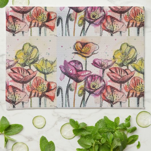 Rote Orangenmohnblume Blume Poppies Blumengestein Geschirrtuch (Gefaltet)