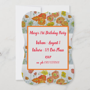 Rote Orangenpopulationen Floral 21. Geburtstag Ein Einladung