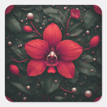 Rote Orchidee blüht mit grünen Blättern