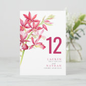 Rote Orchidee Blume Hochzeitskarte Tischnummer (Stehend Vorderseite)