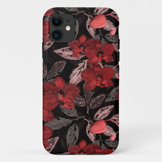 Rote Orchideen auf schwarz. Case-Mate iPhone Hülle (Rückseite)