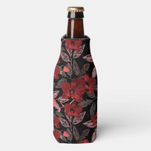 Rote Orchideen auf schwarz. Flaschenkühler (Flaschenvorderseite)