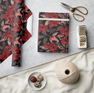 Rote Orchideen auf schwarz. Geschenkpapier