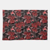 Rote Orchideen auf schwarz. Geschirrtuch (Horizontal)