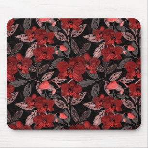 Rote Orchideen auf schwarz. Mousepad