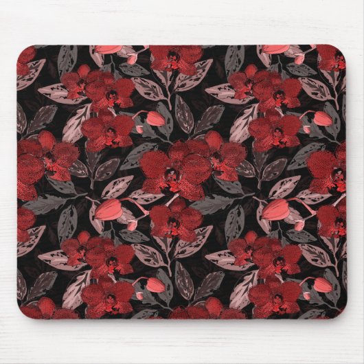 Rote Orchideen auf schwarz. Mousepad (Vorne)