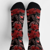 Rote Orchideen auf schwarz. Socken (Oben)