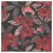 Rote Orchideen auf schwarz. Stoff (Nahaufnahme)