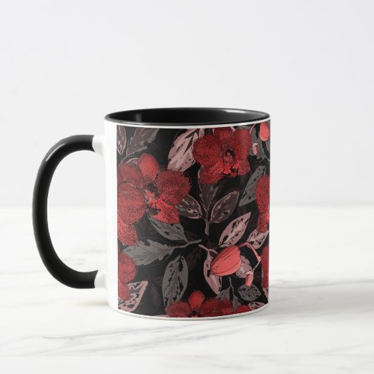 Rote Orchideen auf schwarz. Tasse (Links)