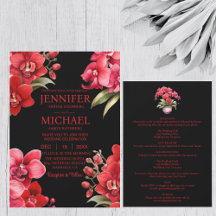 Rote Orchideen in einer Einladung zur Hochzeit