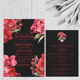 Rote Orchideen in einer Einladung zur Hochzeit