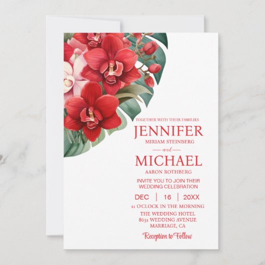 Rote Orchideen Winter Sommerhochzeit Einladungen (Vorderseite)
