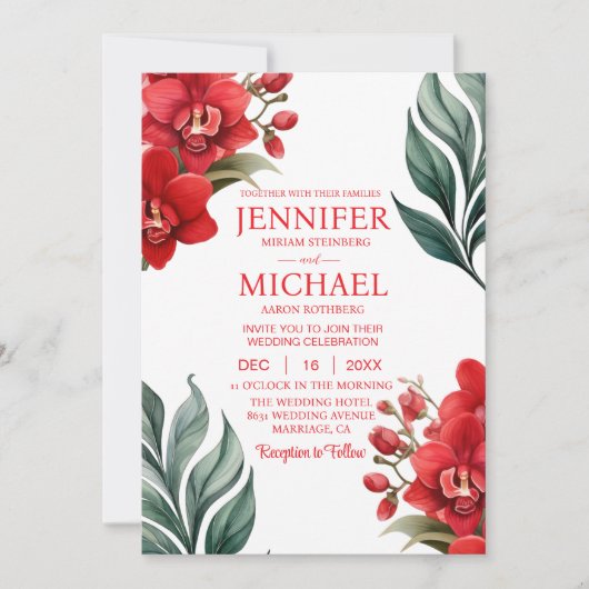 Rote Orchideen Winter Sommerhochzeit Einladungen (Vorderseite)