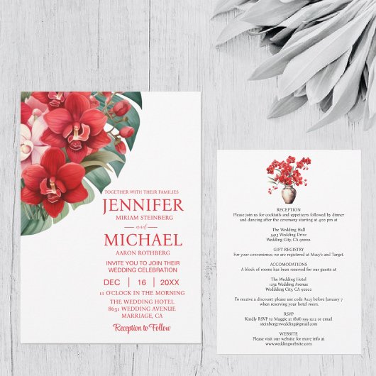 Rote Orchideen Winter Sommerhochzeit Einladungen