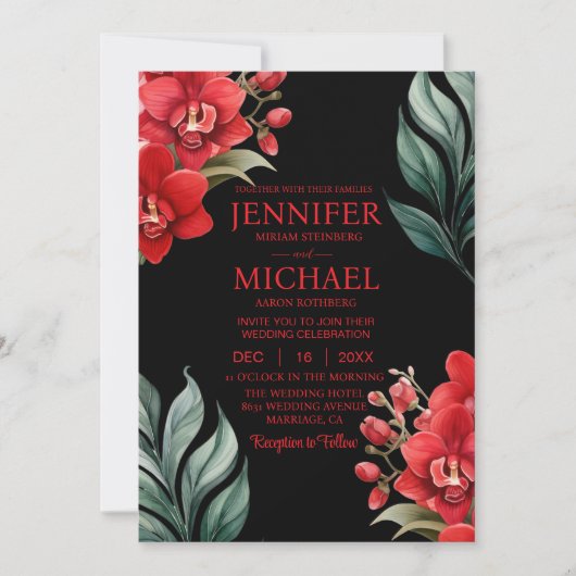 Rote Orchideen Winter Sommerhochzeit Einladungen (Vorderseite)