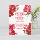Rote Orchideen Winter Sommerhochzeit Einladungen (Stehend Vorderseite)
