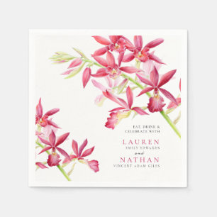 Rote Orchideenhochzeit Blume Aquarellfarben Serviette