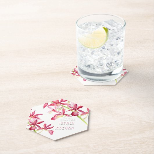 Rote Orchideenhochzeit Blume Aquarellfarben Untersetzer (Vor Ort)