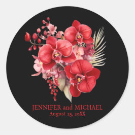 Rote Orchids Blume Blumenhochzeit Runder Aufkleber