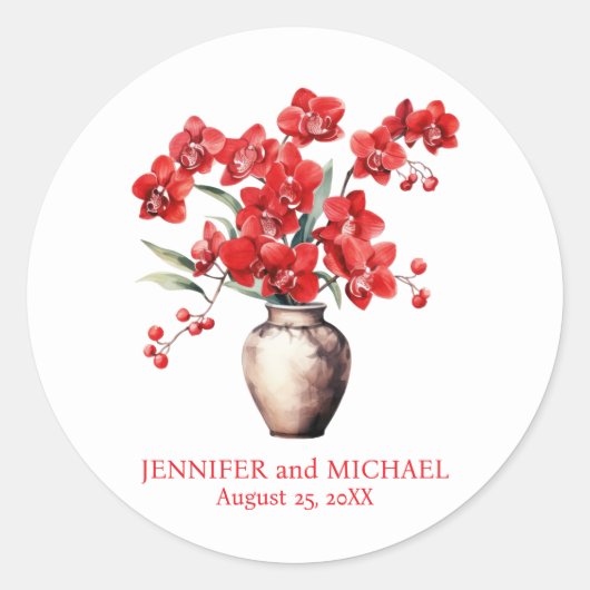 Rote Orchids Blume Blumenhochzeit Runder Aufkleber (Vorderseite)