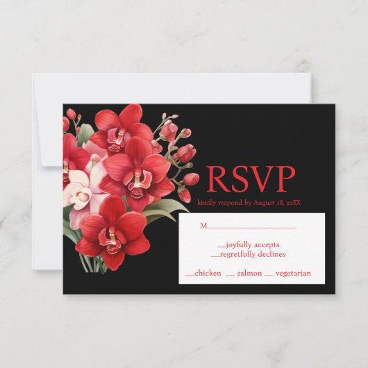 Rote Orchids Menü Auswahl UAWG Response Card RSVP Karte (Vorderseite)