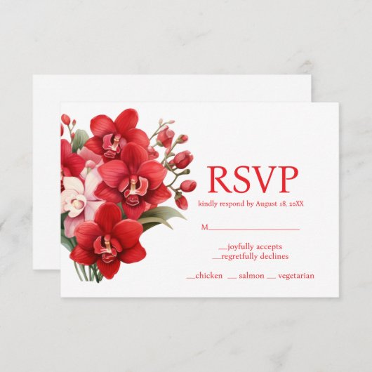 Rote Orchids Menü Auswahl UAWG Response Card RSVP Karte (Vorne/Hinten)