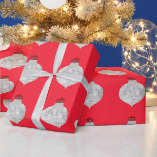 Rote Ornament-Fotovorlage Geschenkpapier
