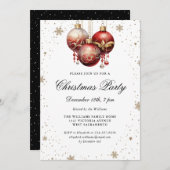 Rote Ornamente Elegantes Schwarzes Party Einladung (Vorne/Hinten)