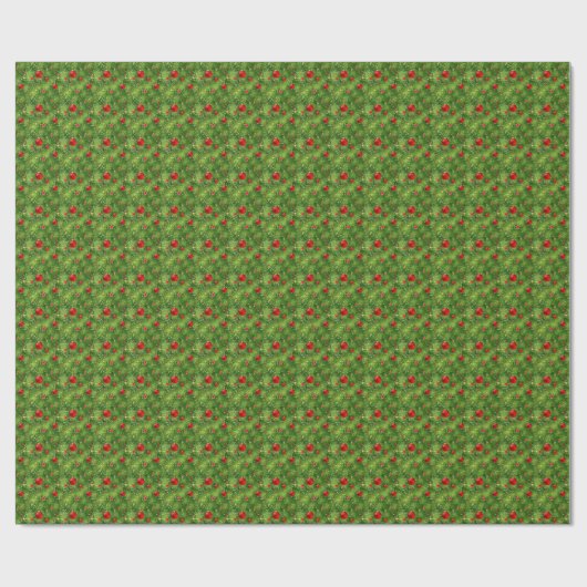 Rote Ornamente & Immergrün-Weihnachtspapier Geschenkpapier (Flach)