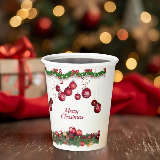 Rote Ornamente Moderne Weihnachtsfeier Pappbecher