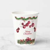 Rote Ornamente Moderne Weihnachtsfeier Pappbecher (Rückseite)