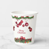 Rote Ornamente Moderne Weihnachtsfeier Pappbecher (Vorderseite)