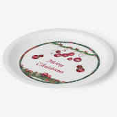 Rote Ornamente Moderne Weihnachtsfeier Pappteller (Schrägansicht)