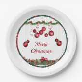 Rote Ornamente Moderne Weihnachtsfeier Pappteller (Vorderseite)