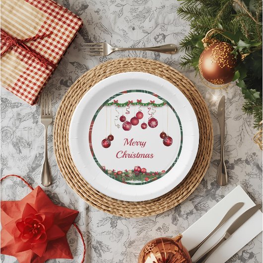 Rote Ornamente Moderne Weihnachtsfeier Pappteller