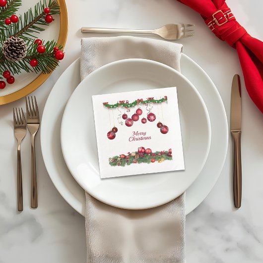 Rote Ornamente Moderne Weihnachtsfeier Serviette