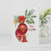 Rote Ornamente Weihnachtskarte Feiertagskarte (Stehend Vorderseite)