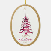 Rote Pagode Weihnachtsbaum Keramik Ornament (Vorne)