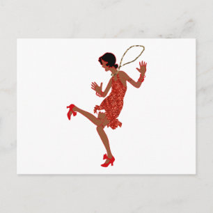 rote Pailletten schwarze Flapper Postkarte