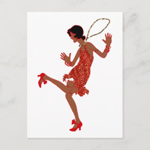 rote Pailletten schwarze Flapper Postkarte