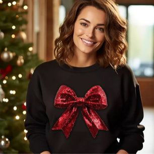 Rote Pailletten-Weihnachts-Schleife Sweatshirt