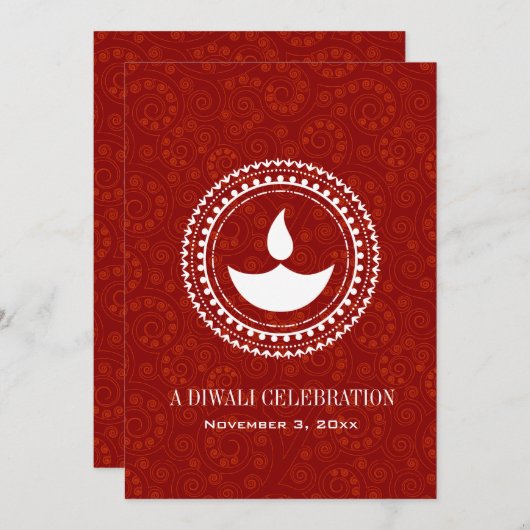 Rote Paisley Diwali Einladung (Vorne/Hinten)