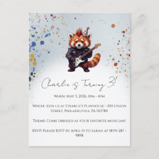 Rote-Panda-Rocker-Geburtstagseinladung Postkarte