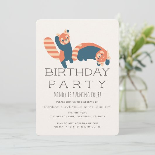 Rote Pandas Geburtstagsparty Einladung (Stehend Vorderseite)