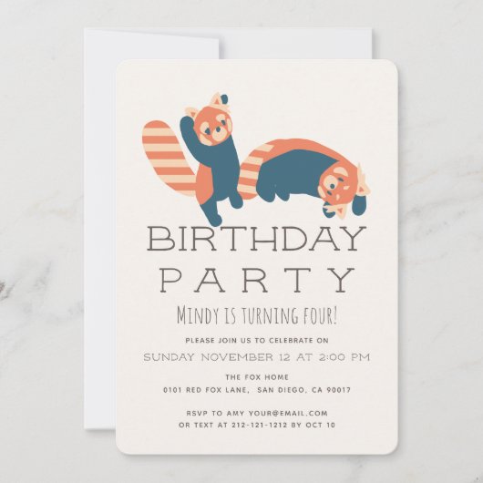 Rote Pandas Geburtstagsparty Einladung (Vorderseite)