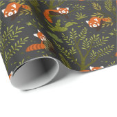Rote Pandas im Waldschwarz Geschenkpapier (Rolleneckpunkt)