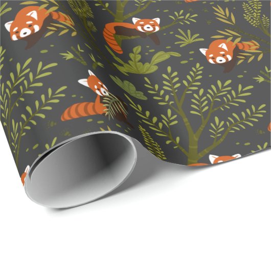 Rote Pandas im Waldschwarz Geschenkpapier (Rolleneckpunkt)